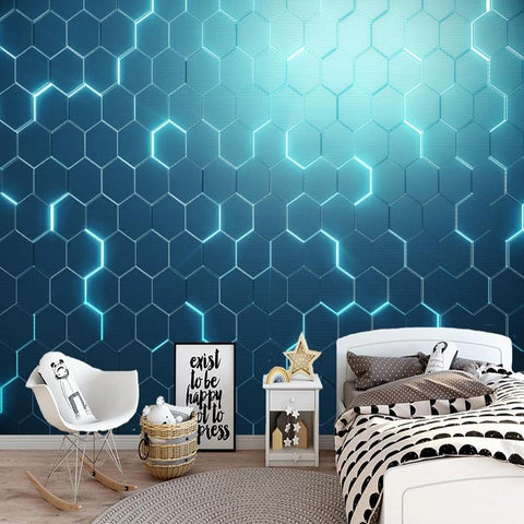 Image of Blue Geometric Hexagon Wallpaper Mural, Custom Sizes Available Household-Wallpaper Maughon's 