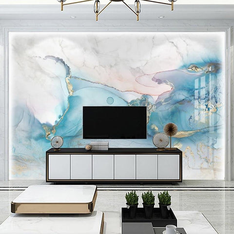 Image of Blue, Gold, Pink and White Marble Wallpaper Mural, Custom Sizes Available Maughon's 