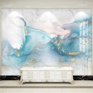 Blue, Gold, Pink and White Marble Wallpaper Mural, Custom Sizes Available Maughon's 