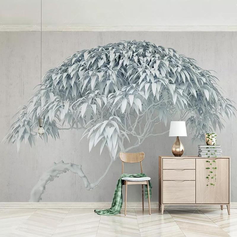 Blue Leaning Tree Wallpaper Mural, Custom Sizes Available Household-Wallpaper Maughon's 