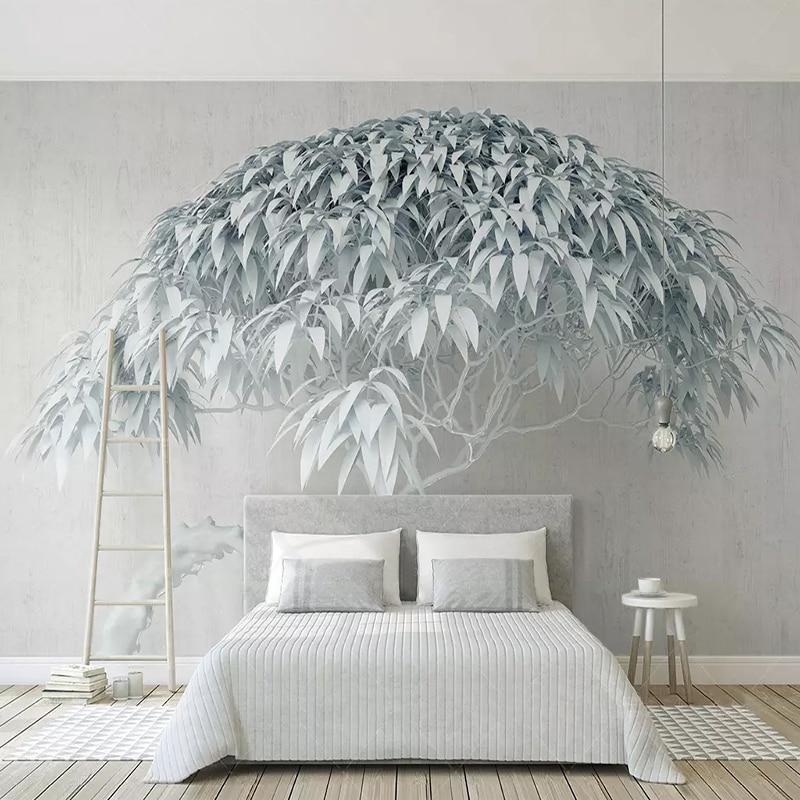 Blue Leaning Tree Wallpaper Mural, Custom Sizes Available Household-Wallpaper Maughon's 