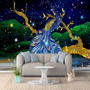 Blue Peacock Magical Fantasy Wallpaper Mural, Custom Sizes Available Wall Murals Maughon's Waterproof Canvas 