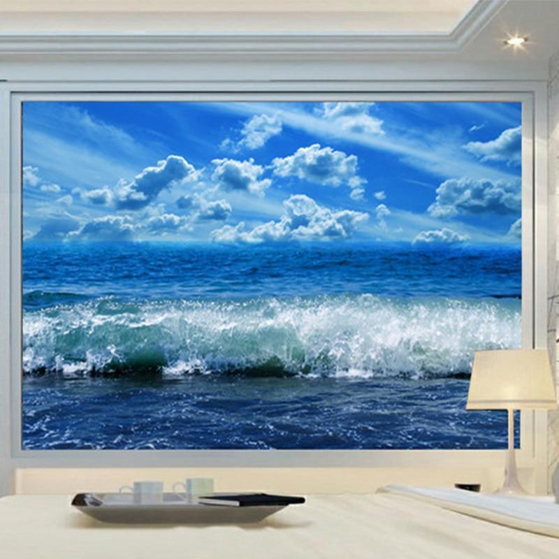 Blue Skies and Large Waves Wallpaper Mural, Custom Sizes Available Household-Wallpaper Maughon's 