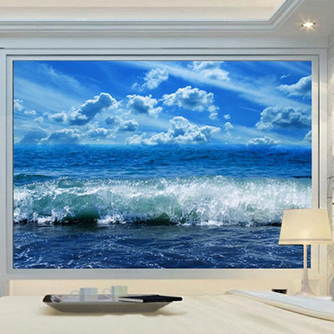 Image of Blue Skies and Large Waves Wallpaper Mural, Custom Sizes Available Household-Wallpaper Maughon's 