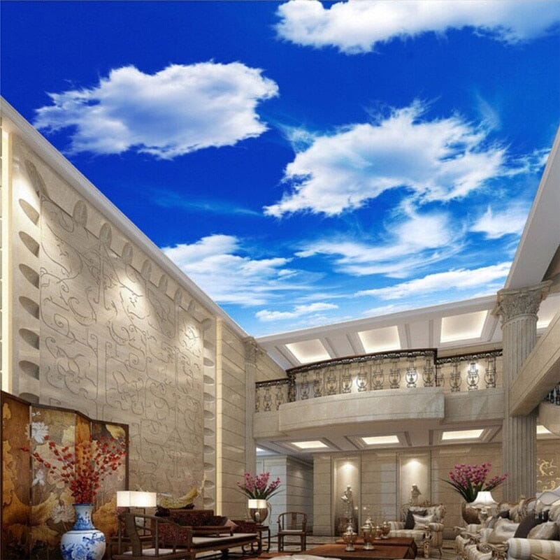 Blue Sky And White Clouds Ceiling Wallpaper Mural, Custom Sizes Available Ceiling Murals Maughon's 