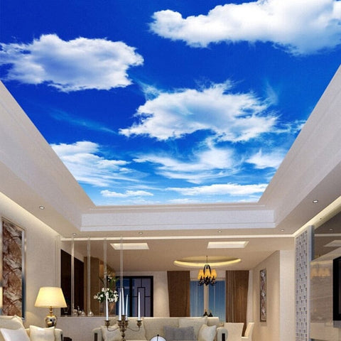 Image of Blue Sky And White Clouds Ceiling Wallpaper Mural, Custom Sizes Available Ceiling Murals Maughon's Waterproof Canvas 