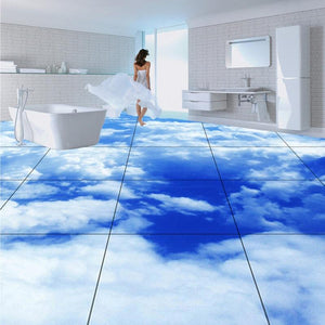 Blue Sky And White Clouds Self Adhesive Floor Mural, Custom Sizes Available
