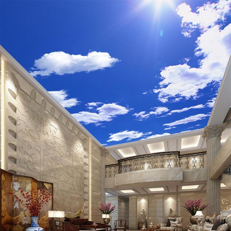 Blue Sky White Clouds Ceiling Wallpaper Mural, Custom Sizes Available Household-Wallpaper Maughon's 