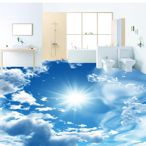 Blue Sky, White Clouds, Shining Sun Self Adhesive Floor Mural, Custom Sizes Available Floor Murals Maughon's 