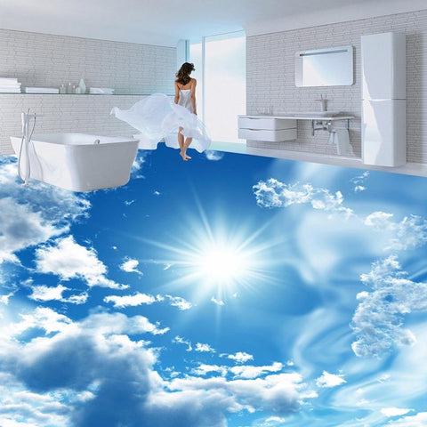 Image of Blue Sky, White Clouds, Shining Sun Self Adhesive Floor Mural, Custom Sizes Available Floor Murals Maughon's 