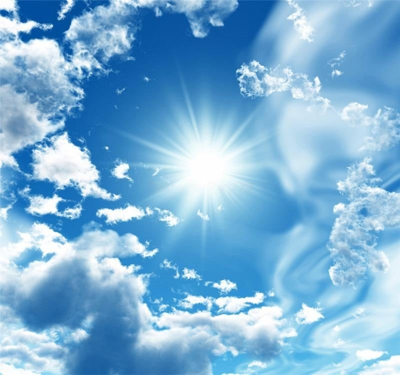Blue Sky, White Clouds, Shining Sun Self Adhesive Floor Mural, Custom Sizes Available