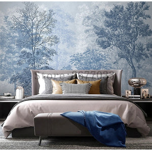 Blue Tint Forest Landscape Wallpaper Mural, Custom Sizes Available