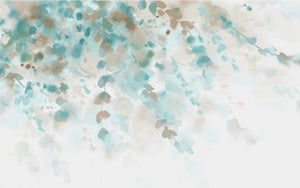 Ethereal Blue And Tan Watercolor Hanging Leaves Background Wallpaper Mural, Custom Sizes Available