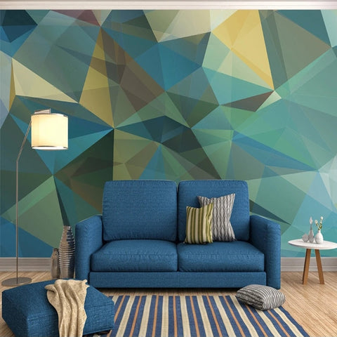 Image of Blue/Green/Yellow Geometric Abstract Wallpaper Mural, Custom Sizes Available Wall Murals Maughon's Waterproof Canvas 