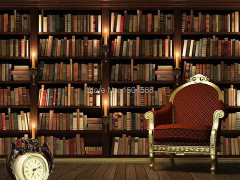 Librería: mural de pared removible, calcomanía para despegar y pegar, papel  tapiz no tejido o fondo de tela. Estantes De Libros, Gabinete, Biblioteca.