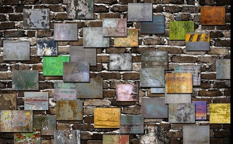 Brick and Tin Wallpaper Mural, Custom Sizes Available Wall Murals Maughon's Waterproof Canvas 