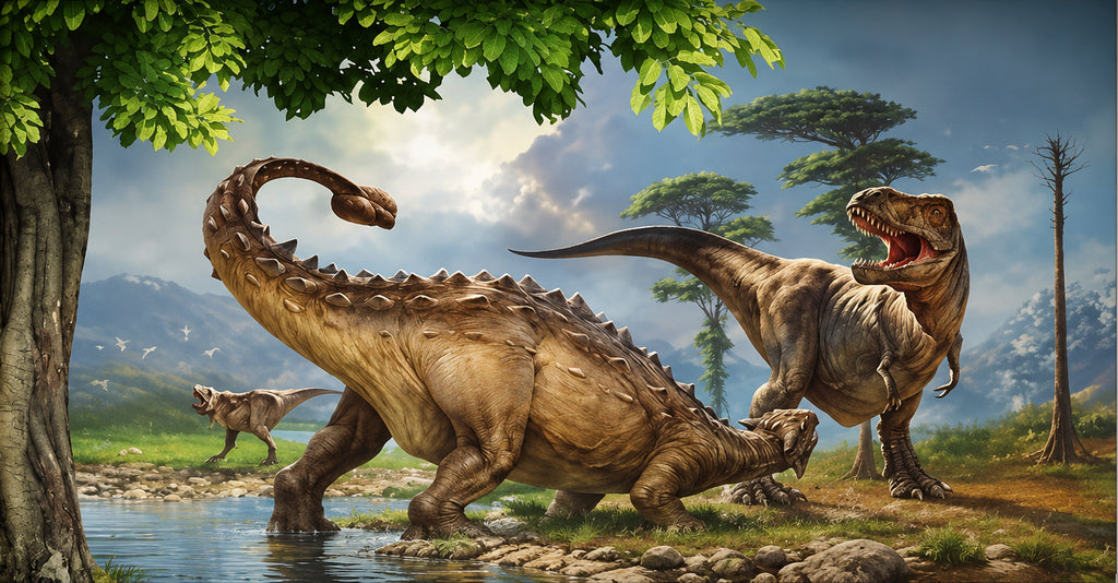 Awesome Dinosaurs Fighting Wallpaper Mural, Custom Sizes Available
