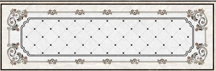 Ornate Black and White Rug-look, PVC Vinyl, Self Adhesive Floor Mural, Custom Sizes Available