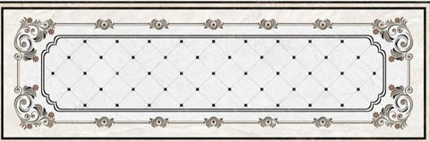 Image of Aspecto de alfombra blanco y negro adornado, vinilo de PVC, mural autoadhesivo para piso, tamaños personalizados disponibles