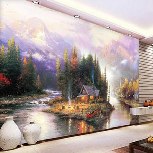 Idyllic Cabin On a River Wallpaper Mural, Custom Sizes Available