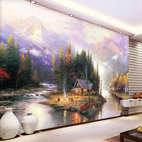 Image of Cabin On a River Wallpaper Mural, Custom Sizes Available Wall Murals Maughon's 