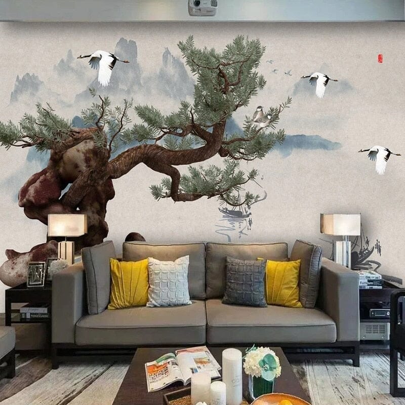 Calming Chinese Ink Landscape Wallpaper Mural, Custom Sizes Available Wall Murals Maughon's 
