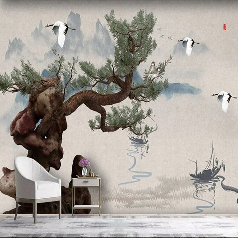 Calming Chinese Ink Landscape Wallpaper Mural, Custom Sizes Available Wall Murals Maughon's 
