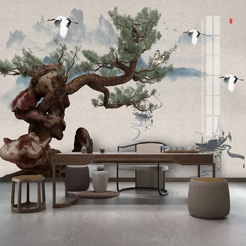 Image of Calming Chinese Ink Landscape Wallpaper Mural, Custom Sizes Available Wall Murals Maughon's Waterproof Canvas 