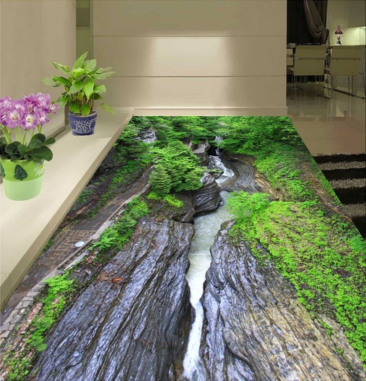 Canyon Ravine With Running Water Self Adhesive Floor Mural, Custom Sizes Available