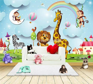 Cartoon Animals Wallpaper Mural, Custom Sizes Available