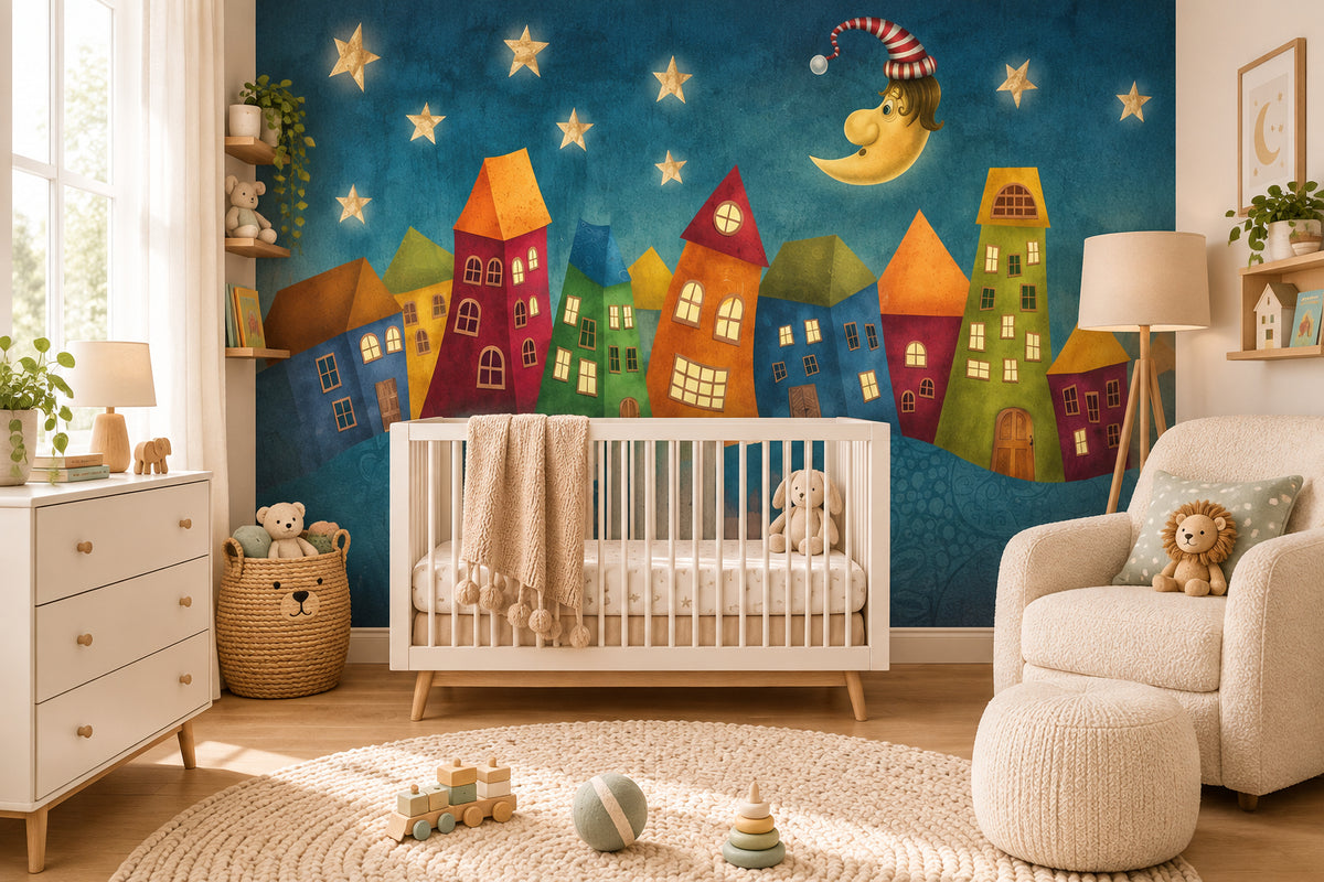 Cartoon Children Houses Mural Wallpaper, Custom Sizes Available Wall Mural Maughon's 