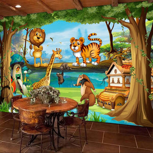 Mural de fondo de bosque de dibujos animados, tamaños personalizados disponibles