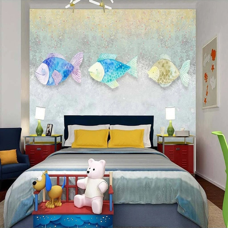 Cartoon Pastel Fish Wallpaper Mural, Custom Sizes Available Maughon's 