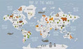Cartoon World Map Wallpaper Mural, Custom Sizes Available Household-Wallpaper Maughon's MU3273 01 1 ㎡ 