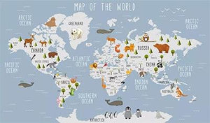 Cartoon World Map Wallpaper Mural, Custom Sizes Available