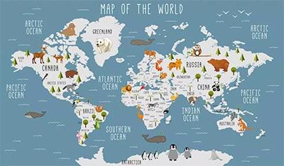 Image of Cartoon World Map Wallpaper Mural, Custom Sizes Available Household-Wallpaper Maughon's MU3273 02 1 ㎡ 