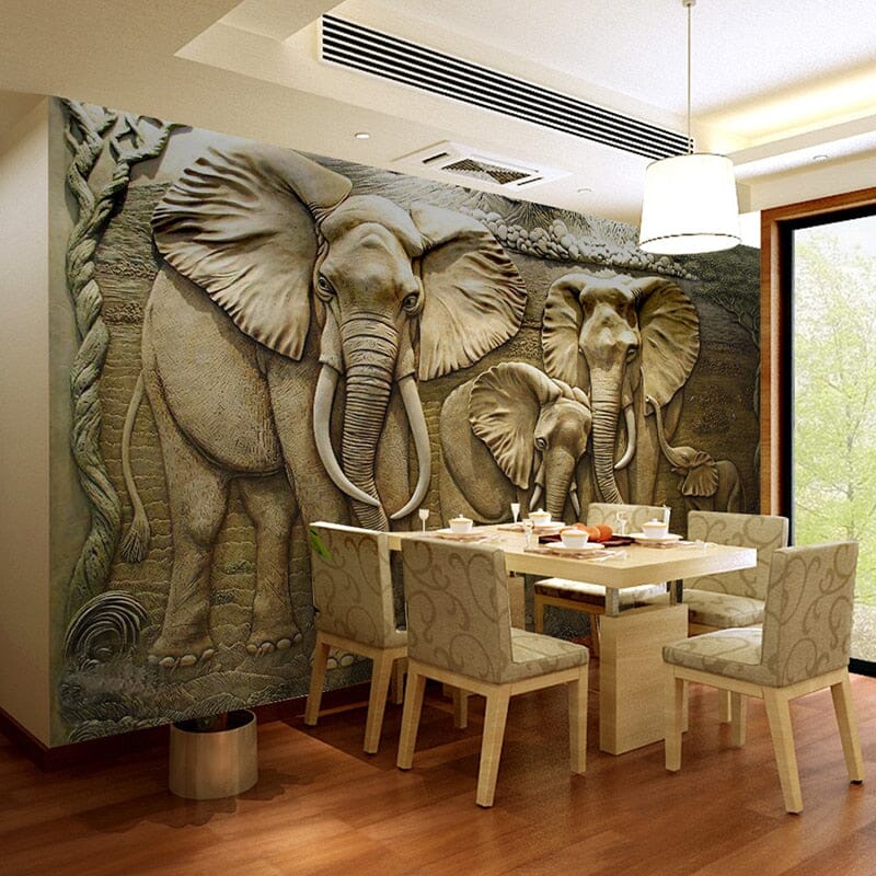 Carved Elephants Relief Wallpaper Mural, Custom Sizes Available Wall Murals Maughon's 