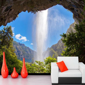 Cave Waterfall Wallpaper Mural, Custom Sizes Available