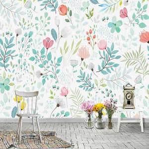 Charming Floral and Leaves Wallpaper Mural, Custom Sizes Available Household-Wallpaper Maughon's 