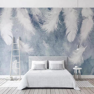 Chinese Ink Hand-painted Feathers Wallpaper Mural, Custom Sizes Available Household-Wallpaper Maughon's 