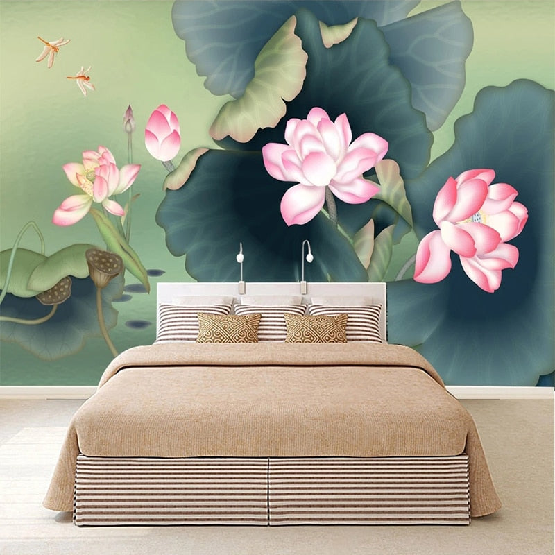 Chinese Ink Lotus Flowers Wallpaper Mural, Custom Sizes Available Wall Murals Maughon's 