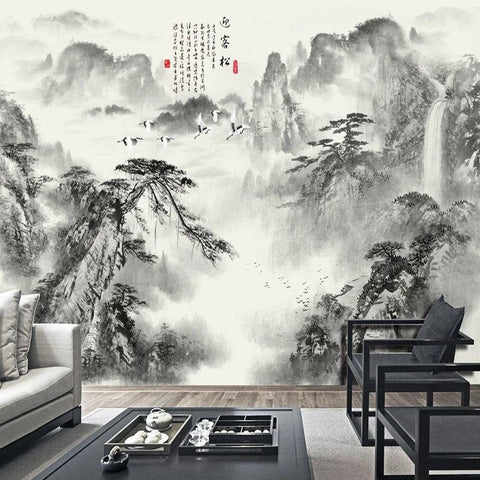Image of Chinese Misty Mountains Wallpaper Mural, Custom Sizes Available Household-Wallpaper Maughon's 