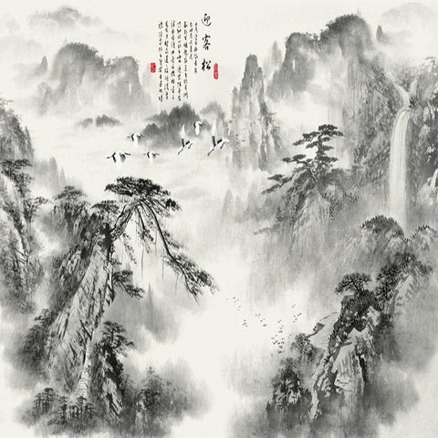Image of Chinese Misty Mountains Wallpaper Mural, Custom Sizes Available Household-Wallpaper Maughon's 