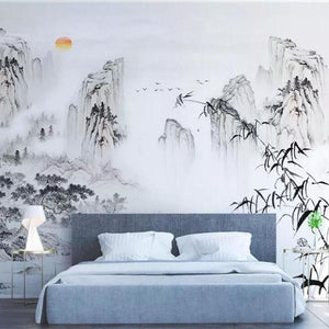 Chinese Style Ink Landscape Wallpaper Mural, Custom Sizes Available