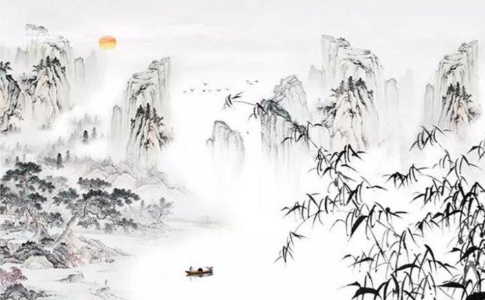 Chinese Style Abstract Ink Wallpaper Mural, Custom Sizes Available Household-Wallpaper Maughon's 