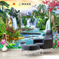 Chinese Style Colorful Waterfall Landscape Wallpaper Mural, Custom Sizes Available Household-Wallpaper Maughon's 