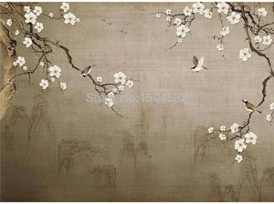 Chinese Style Plum Blossom Wallpaper Mural, Custom Sizes Available