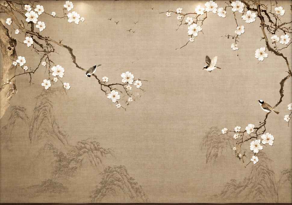 Chinese Style Plum Blossom Wallpaper Mural, Custom Sizes Available Maughon's 