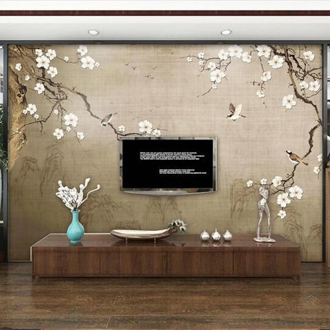 Image of Chinese Style Plum Blossom Wallpaper Mural, Custom Sizes Available Maughon's 