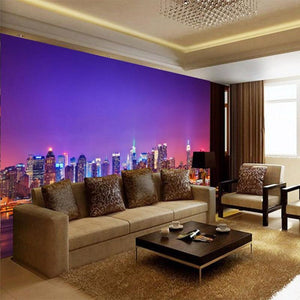 City At Night Landscape Wallpaper Mural, Custom Sizes Available